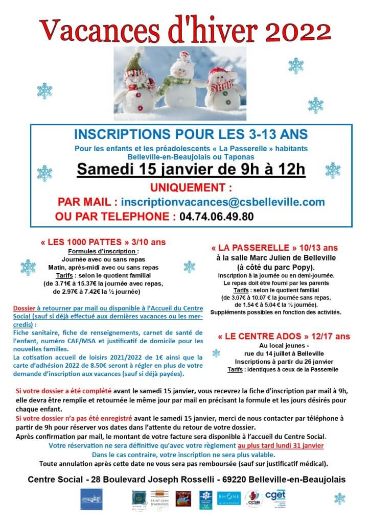 Tract Inscriptions Vacances Hiver 2022